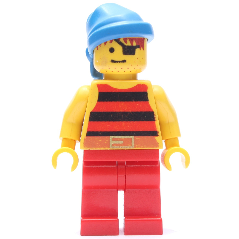 Lego Pirate - Red/Black Stripes, Red Legs, Blue Bandana