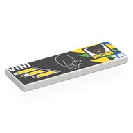 Lego Tile 2 x 6 with Black Background, Yellow/Green Shapes, 'VINI JR', Portrait Print