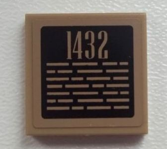 Lego Tile 2 x 2 with '1432' and Line Segments Pattern (Sticker) - Set 60026 / Dark Tan