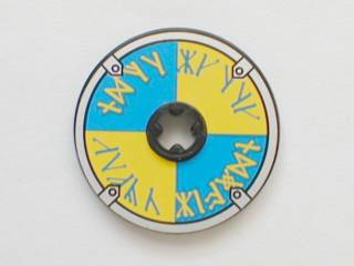 Lego Technic, Disk 3 x 3 with Viking Shield Blue / Yellow Rune Pattern (Sticker) - Set 7017 / Black