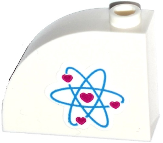 Lego Slope, Curved 3 x 1 x 2 with Hollow Stud with Heart Electron Orbitals Pattern Model Left Side(Sticker) - Set 41116 / White