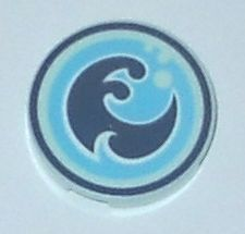 Lego Tile, Round 2 x 2 with Bottom Stud Holder with Elves Water Power Icon Pattern / Light Aqua
