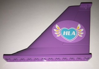 Lego Tail 14 x 2 x 8 with White 'HLA' on Medium Azure Heart with Feathers Pattern on Both Sides (Stickers) - Set 41109 / Medium Lavender