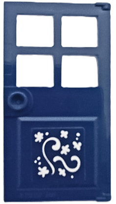 Lego Door 1 x 4 x 6 with 4 Panes and Stud Handle with White Flowers, Dots and Swirls Pattern (Sticker) - Set 41683