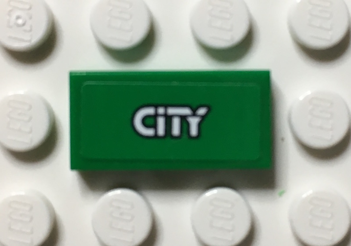 Lego Tile 1 x 2 with 'CITY' Pattern (Sticker) - Set 60059 / Green