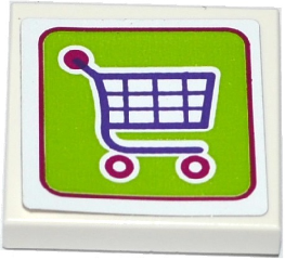 Lego Tile 2 x 2 with Shopping Cart / Trolley on Lime Background Pattern (Sticker) - Set 41118