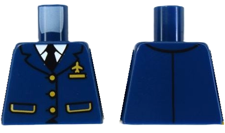 Lego Torso Suit Jacket with 2 Pockets, 3 Gold Buttons, Airplane Pin and Badge, White Shirt, Black Tie Pattern (BAM)