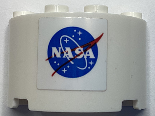 Lego Cylinder Half 2 x 4 x 2 with 1 x 2 Cutout with Blue and Red NASA Logo Pattern (Sticker) - Set 60351
