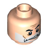 Lego Minifig Head Captain Rex, Beard White, Moustache, Eyebrows, Cheek Lines, Sneer Print [Hollow Stud] / Light Nougat
