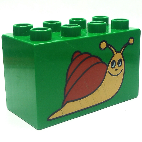 Lego Duplo Brick 2 x 4 x 2 with Snail Print / Green