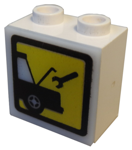Lego Electric, Light 1 1/8 x 2 x 1 2/3 Cabinet with Lamp Holes (Sign Back) with Milky White Electric, Light 2 x 2 Clip-On Plate with Car Repair Pattern (2383 / 2384pb02)