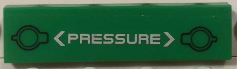 Lego Tile 1 x 4 with Black Filler Caps, White Arrows and 'PRESSURE' Pattern (Sticker) - Sets 70704 / 70705