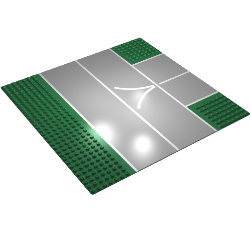 Lego Baseplate 32 x 32 with 7-Stud T Intersection and Road / Runway 'V' Narrow Print / Green