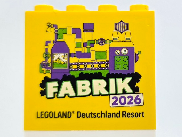 Lego Brick 2 x 4 x 3 with LEGOLAND Deutschland Resort FABRIK 2026 Pattern / Yellow