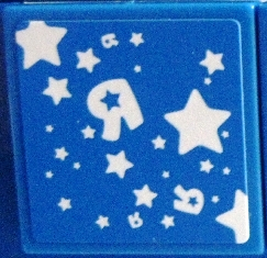 Lego Tile 2 x 2 with White Stars and Backwards Capital Letter R Pattern (Sticker) - Set 7848