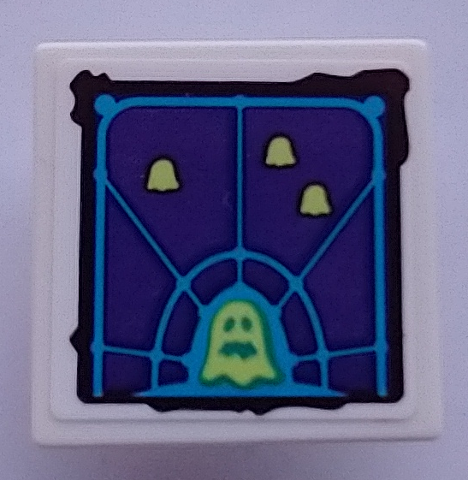 Lego Road Sign 2 x 2 Square with Open O Clip with Dark Purple Screen with Dark Azure Grid, Yellowish Green Ghosts Pattern (Sticker) - Set 70423