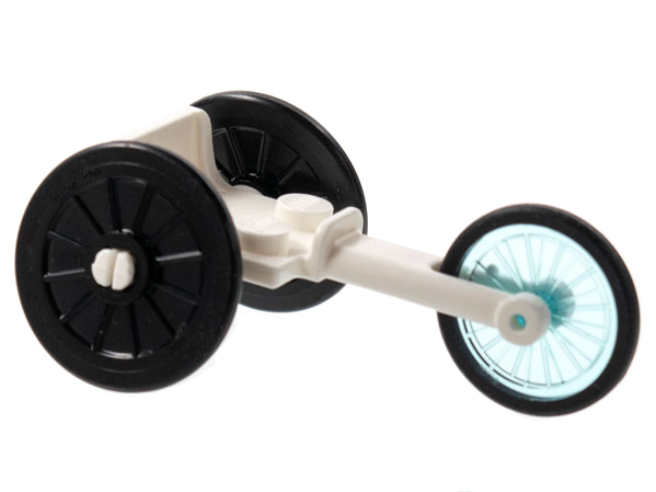 Lego Minifigure, Utensil Wheelchair Racer with Black Wheelchair Wheels and Trans-Light Blue Bicycle Wheel with Molded Black Hard Rubber Tire (80501 / 24314pb01 / 92851pb01)
