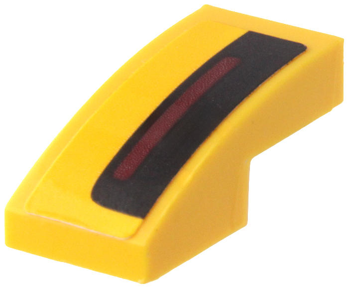 Lego Slope, Curved 2 x 1 x 2/3 with Thin Dark Red Stripe on Thick Black Stripe Pattern Model Left Side (Sticker) - Set 75870