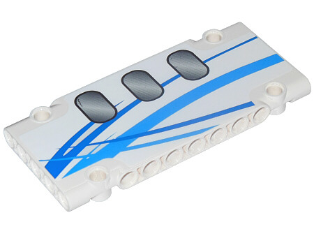 Lego Technic, Panel Plate 5 x 11 x 1 with Blue Curved Stripes and Airplane Windows Pattern Model Left (Sticker) - Set 42025