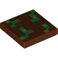 Lego Tile 2 x 2 with Lime/Green/Dark Green Pixels Print / Reddish Brown
