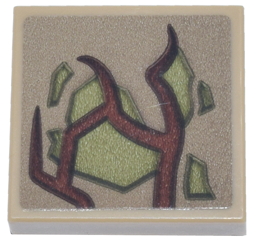 Lego Tile 2 x 2 with Reddish Brown Vines and Olive Green Patches Pattern (Sticker) - Set 76297 / Dark Tan