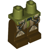 Lego Hips and Dark Brown Legs with Camouflage Knee Pads, Straps / Olive Green