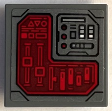 Lego Tile, Modified 2 x 2 Inverted with Dark Red Control Panel Screen with Lines, Triangles, Sliders, Buttons and Black Outline Pattern (Sticker) - Set 76255