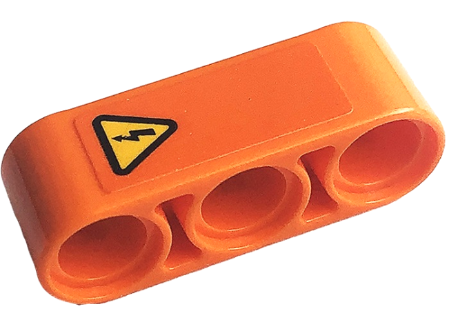 Lego Technic, Liftarm Thick 1 x 3 with Electricity Danger Sign Pattern (Sticker) - Set 42141 / Orange