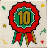 Lego Tile 2 x 2 with Confetti and Award Ribbon with Number 10 Pattern / White
