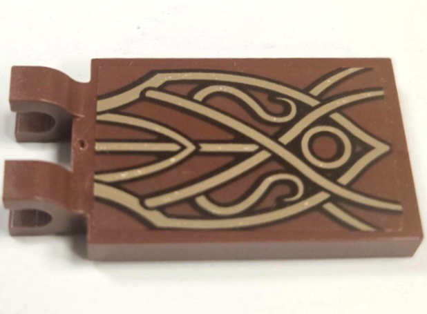 Lego Tile, Modified 2 x 3 with 2 U Clips with Dark Brown and Dark Tan Vines Pattern (Sticker) - Set 79006