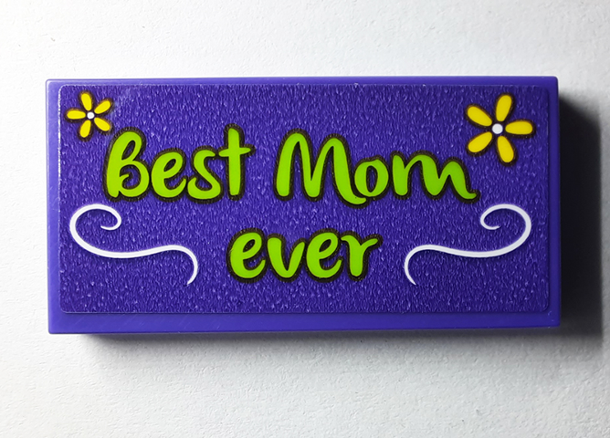 Lego Tile 2 x 4 with Lime 'Best Mom ever', White Filigree, Yellow Flowers Pattern (Sticker) - Set 40385