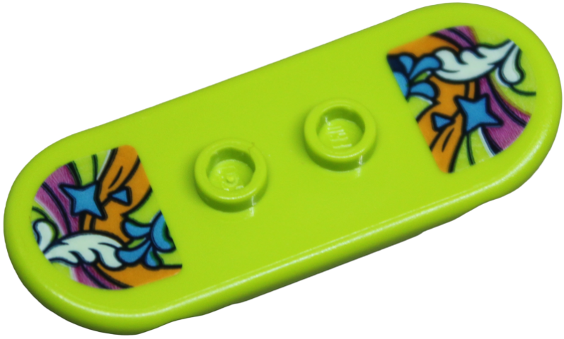 Lego Minifigure, Utensil Skateboard Deck with Dark Turquoise, Magenta, Orange and White Plumes, Stars and Waves Pattern (Stickers) - Set 42659 / Lime