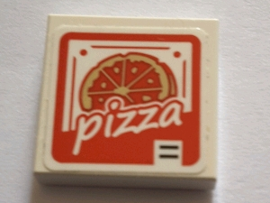 Lego Tile 2 x 2 with White 'pizza' on Red Background Pattern (Sticker) - Set 75827