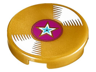 Lego Tile, Round 2 x 2 with Bottom Stud Holder with Vinyl Record with Magenta Center and Star Pattern