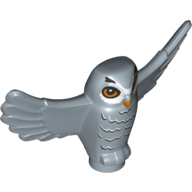 Lego Animal, Bird, Owl Small with Open Wings, Angular Features with Orange Eyes and Beak and Dark Bluish Gray and White Rippled Chest Feathers Print / Sand Blue