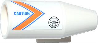 Lego Engine, Smooth Large, 2 x 2 Thin Top Plate with Orange and Blue V-Shaped Stripes, 'CAUTION' and Filler Cap Pattern Model Left Side (Sticker) - Set 60013