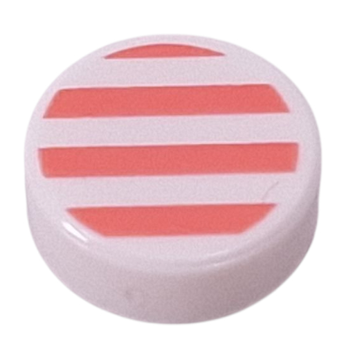 Lego Tile Round 1 x 1 with Coral Stripes Print / White