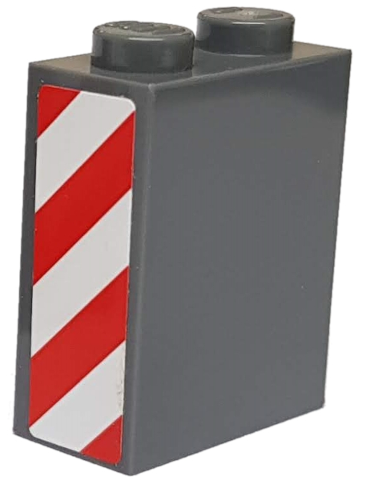 Lego Brick 1 x 2 x 2 with Inside Axle Holder with Red and White Danger Stripes Pattern Model Right Side (Sticker) - Set 8077