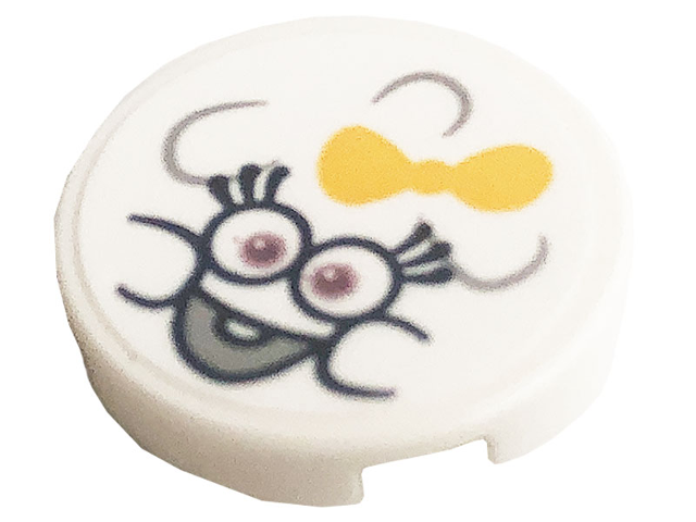 Lego Tile, Round 2 x 2 with Bottom Stud Holder with Face and Bright Light Orange Bow Pattern (Sticker) - Set 41256 / White