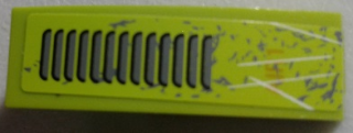 Lego Slope, Curved 3 x 1 with Grille, Splatters, Scratches and 'AIR1' Pattern Model Right Side (Sticker) - Set 8963 / Lime