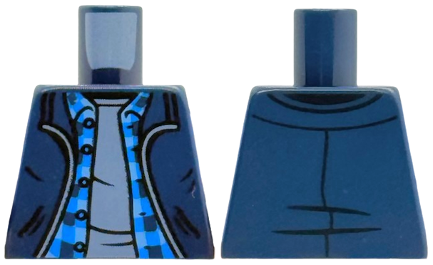 Lego Torso Jacket Open with Pockets over Blue Plaid Shirt with Buttons and Collar and Sand Blue Undershirt Pattern / Dark Blue
