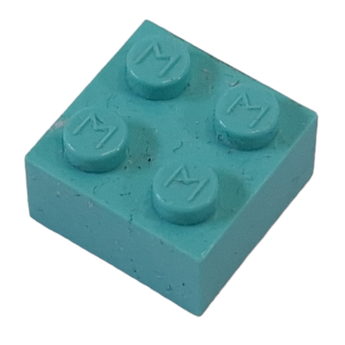Lego Modulex Brick 2 x 2 with M on Studs / Modulex Aqua Green