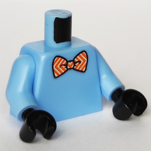 Lego Torso Coral Bow Tie Print, Medium Blue Arms, Black Hands / Bright Light Blue