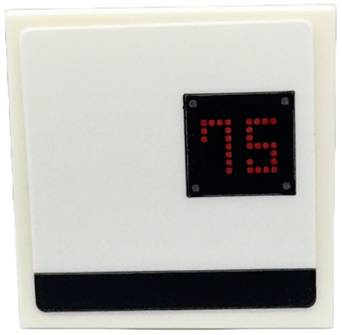 Lego Tile 2 x 2 with Black Stripe and Square with Red Digital Number 75 Pattern Model Left Side (Sticker) - Set 76916