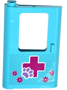 Lego Door 1 x 4 x 5 Train Left, Thin Support at Bottom with Magenta Cross and Animal Paw and Flowers Pattern (Sticker) - Set 41125 / Medium Azure