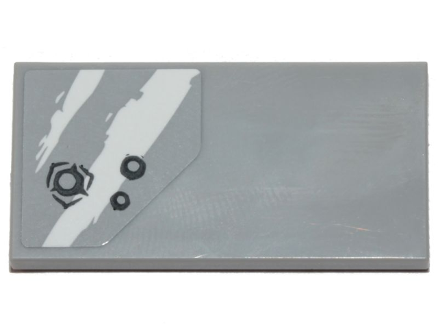 Lego Tile 2 x 4 with 2 Rugged White Diagonal Stripes and Blaster Marks on Light Bluish Gray Background Pattern (Sticker) - Set 75254 / Light Bluish Gray