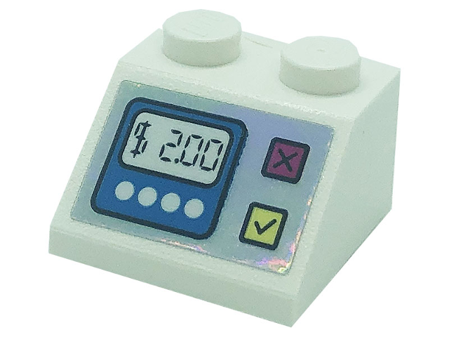 Lego Slope 45 2 x 2 with Cash Register, '$ 2.00', and Buttons Pattern (Sticker) - Set 41366 / White