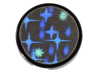 Lego Tile, Round 2 x 2 with Holographic Stars Pattern (Sticker) - Sets 1737 / 6815 / 6854 / 6938 / 6958 / 6982 / Black