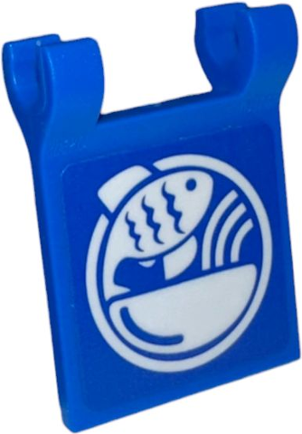 Lego Flag 2 x 2 Square with Flared Edge with White Bowl and Fish Logo Pattern (Sticker) - Set 910060 / Blue