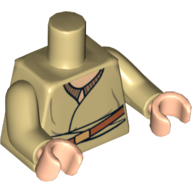Lego Torso Robe, Brown Belt with Gold Buckle Print, Tan Arms, Light Nougat Hands / Tan